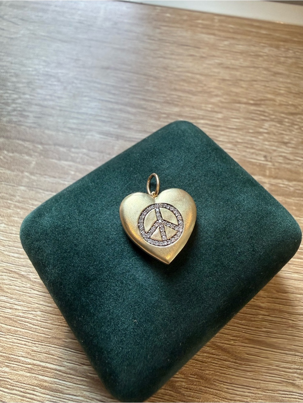 14K Yellow Gold Diamond Heart Locket Peace Pendant